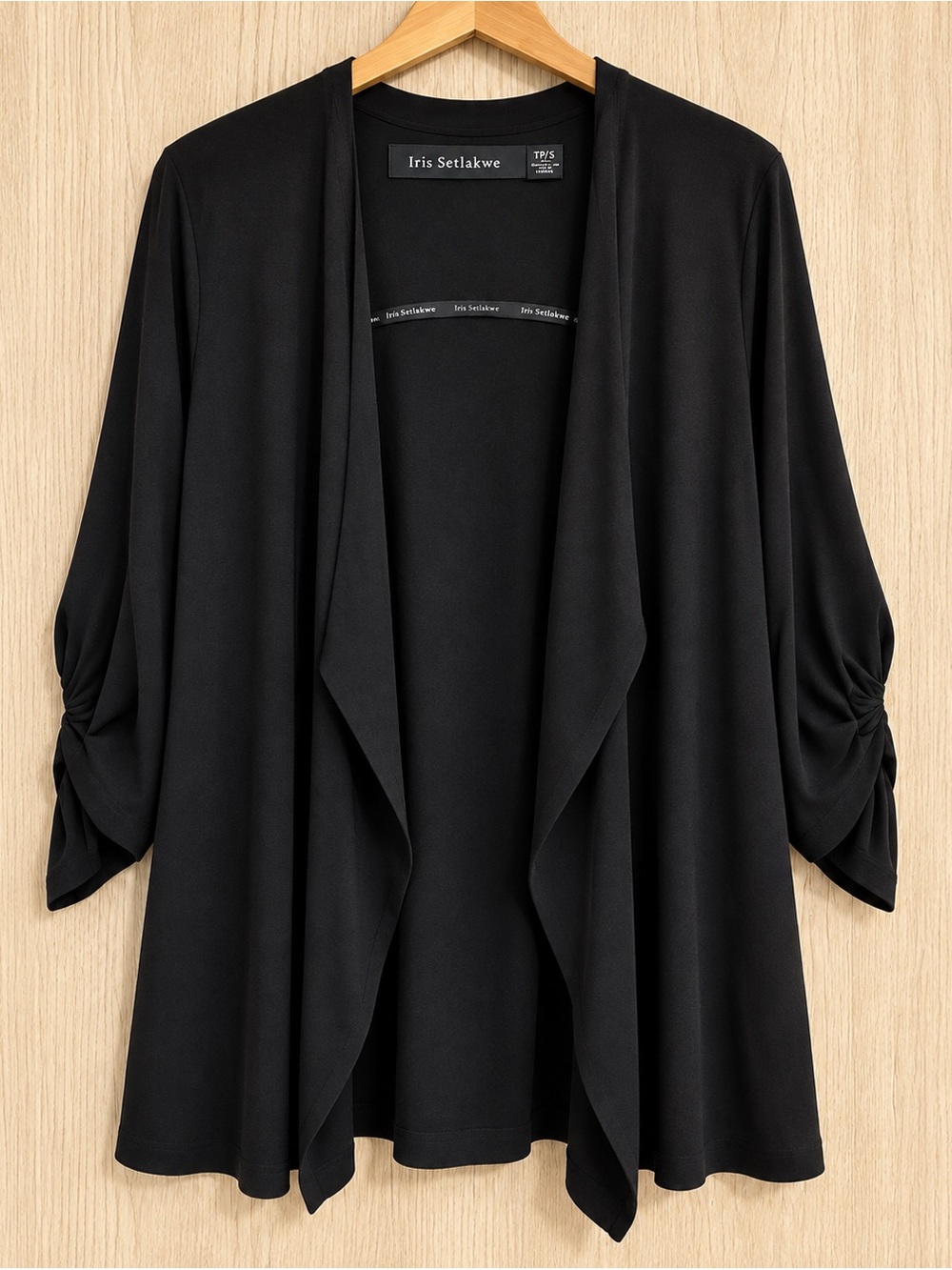 Iris Setlakwe Black Draped Open-Front Cardigan L/G Made in Canada